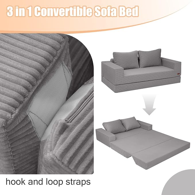 COMAX Convertible Sofa Bed Queen, Corduroy Folding Floor Couch Pull Out Couch - Image 7