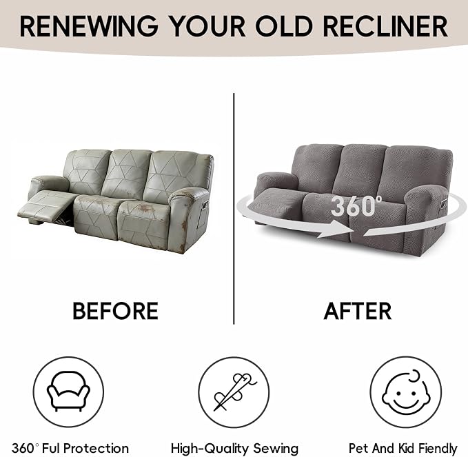 5-Piece Recliner Sofa Covers, Stretch Geometric Strokes Jacquard Recliner Sofa - Image 6