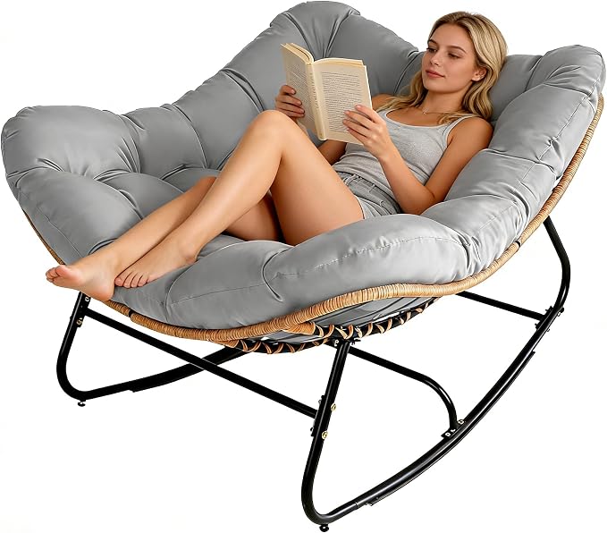 SUNCROWN Oversized Wicker Rocking Chair Indoor Outdoor, 450 LBS Heavy Duty by HOME