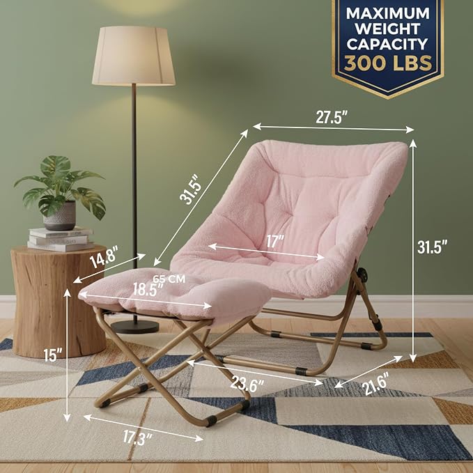 Tiita Folded Chair with Straight Ottoman, Soft Faux Fur Oversized Folding - Image 3