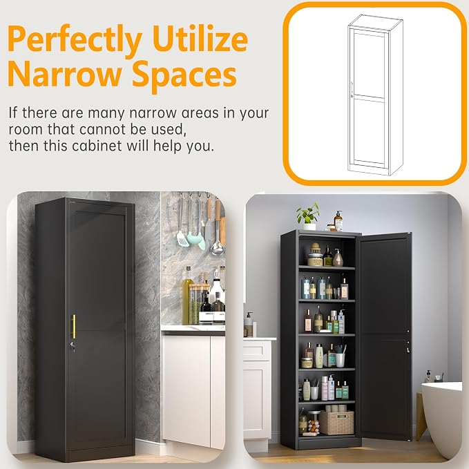 Ckzbx Metal Locker Tall Narrow Storage Cabinet, Gym Home Office, Entryway and - Image 5