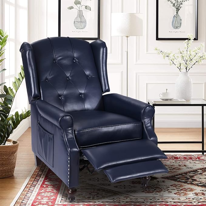 Wingback Recliner Chair with Massage and Heat, Tufted PU Leather Push Back - Image 8