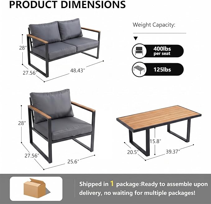 Modern Patio Furniture Set, 4 Pieces Outdoor Conversation Set - Image 8