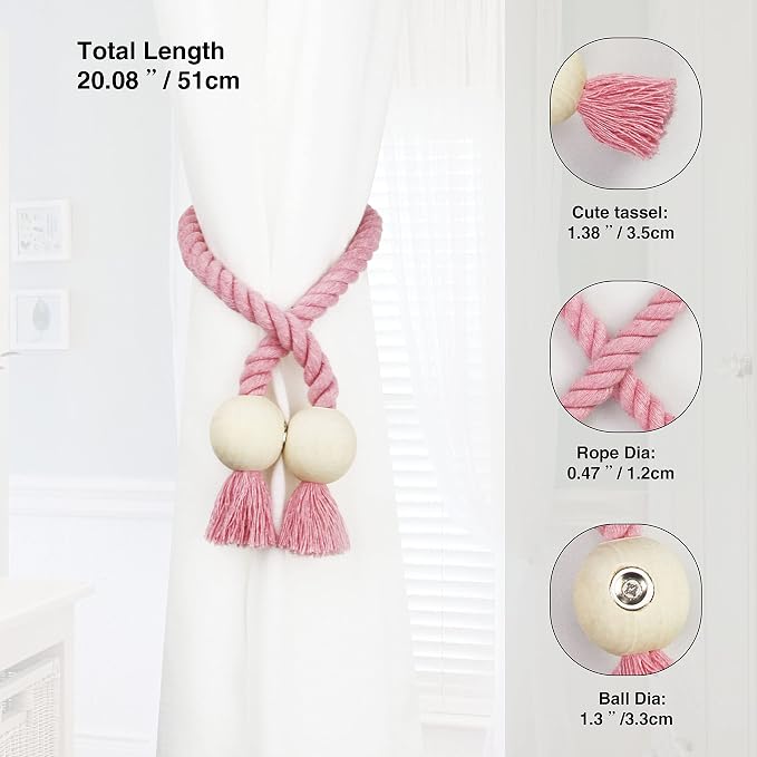 2 Pack Magnetic Curtain Tiebacks Cotton Hand Woven Tie Back Decorative Rope - Image 3