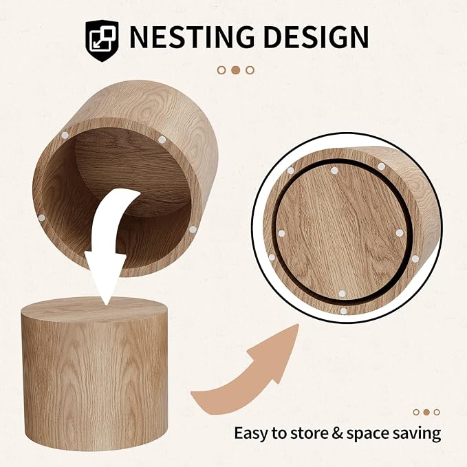 Small Round Coffee Table Nesting End Table Set of 2, Wood Side Circle Accent - Image 3