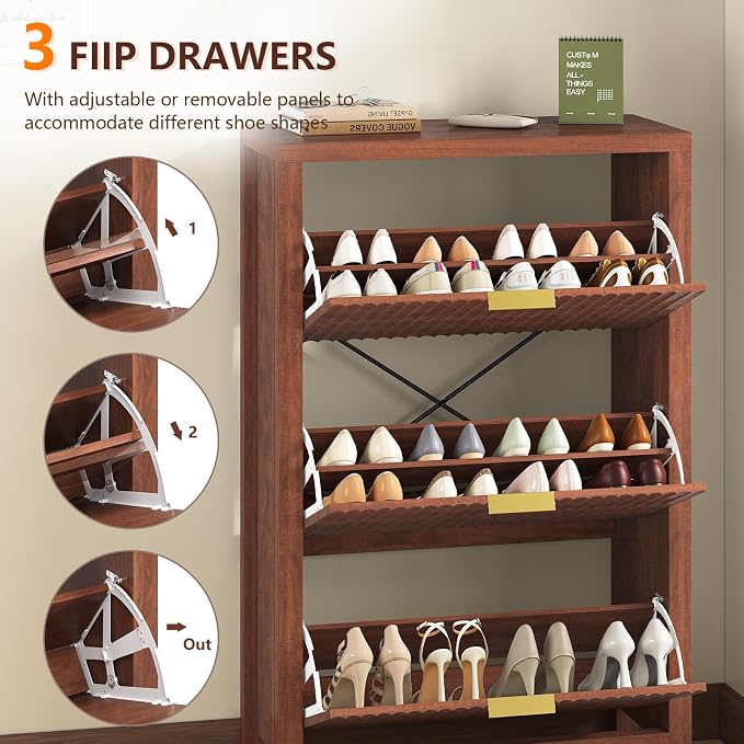 YOMILUVE Shoe Cabinet Storage for Entryway, Fluted Shoe Cabinet - Image 4