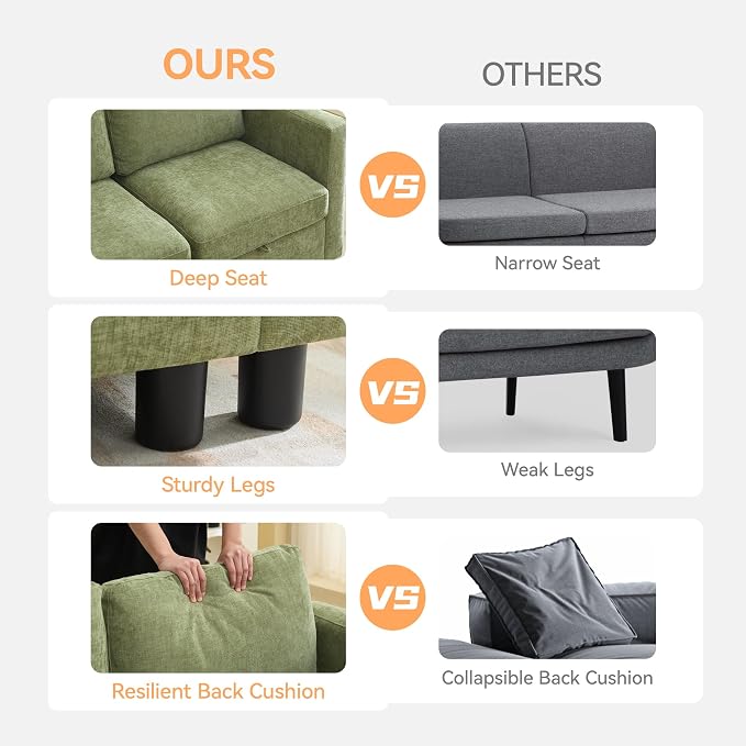 WUTUTUEE 58”Modular Sectional Loveseat Sofa, Modern Love Seat 2 Seater Sofa - Image 5