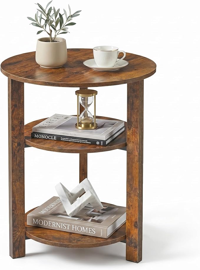 Farmhouse 3-Tier Round Side Table, 17.7*21.7inch End Table by Zexvida