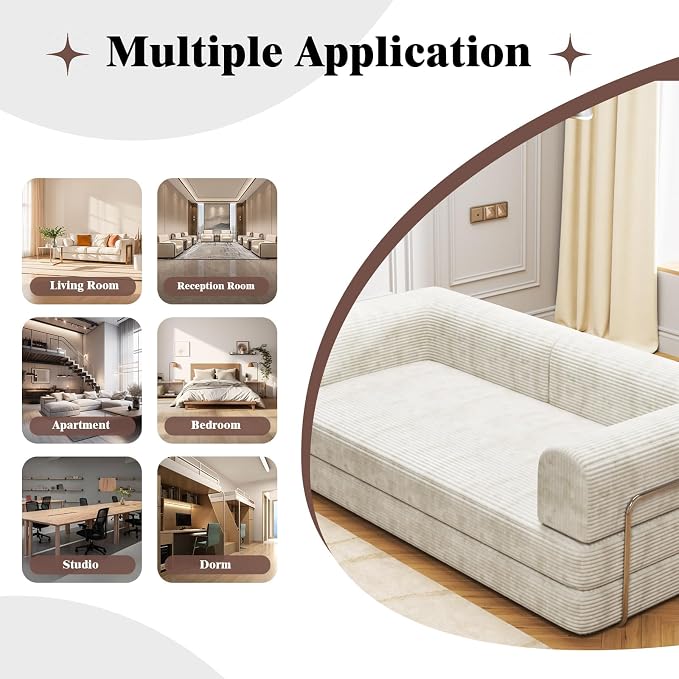 Garvee 78" Convertible Sleeper Sofa Bed, Plush Corduroy Futon Loveseat - Image 4