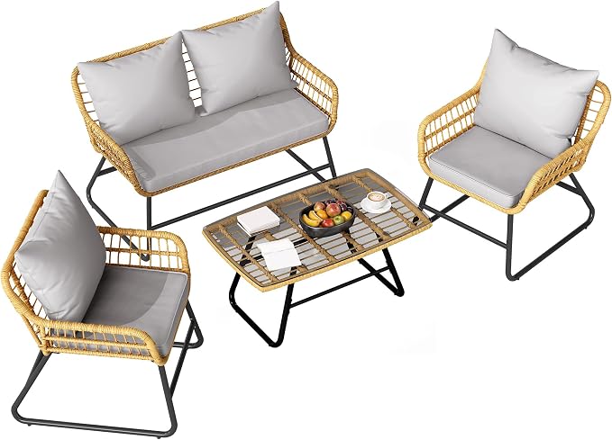 DWVO Outdoor Conversation Set 4 Piece, Outdoor Wicker Bistro Set by DWVO