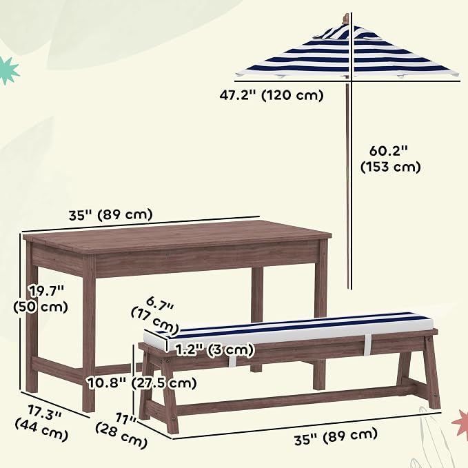 Qaba Kids Picnic Table, Outdoor Wooden Table & Bench Set - Image 7