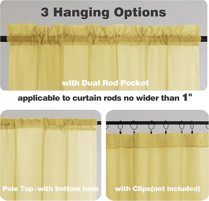Chyhomenyc Mustard Yellow Sheer Curtains 84 Inches Long, Light Filtering Window - Image 5