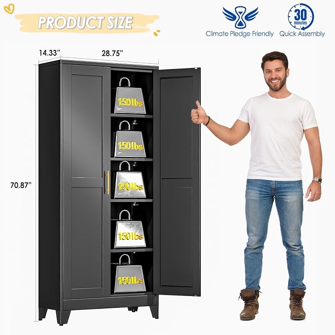 GAIOUS 71" Tall Metal Storage Cabinet - Image 2