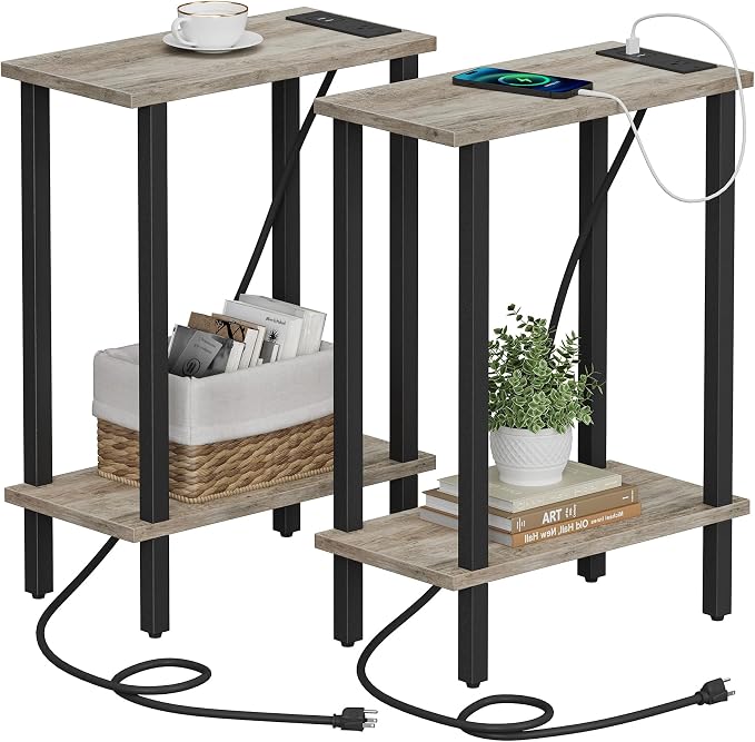 TUTOTAK Small End Table with Charging Station, Narrow Side Table with USB Ports by ChoosetutotakFurnitureBuildYourCozyHome