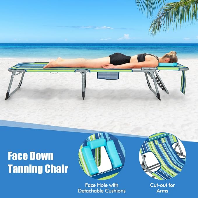 Goplus Tanning Chair, Folding Adjustable Patio Lounge Chair - Image 5