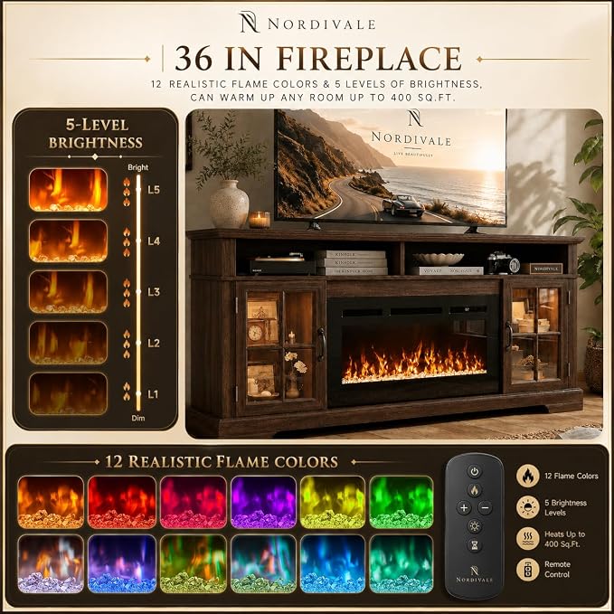70" Fireplace TV Stand, Modern Entertainment Center - Image 6