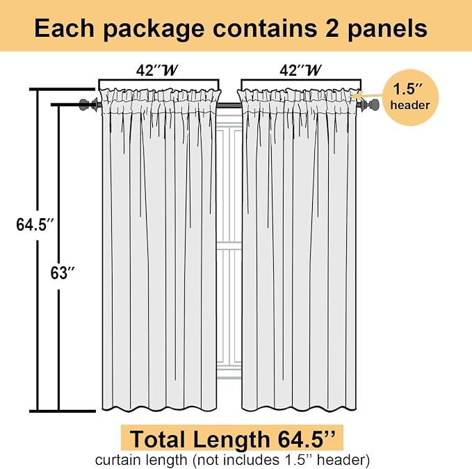 Lecloud Orange Sheer Curtains 63 Inch Length 2 Panels Set, Window Curtains - Image 4