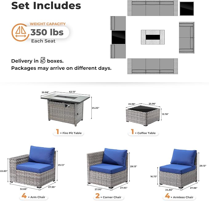 ovios 13 Pieces Patio Furniture Set, Outdoor Wicker Sectional Sofa - Image 8