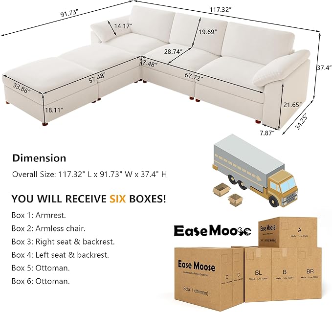 EASE MOOSE Oversized U Shape Sectional Modular Sofa, Wide Deep seat Sectional - Image 2