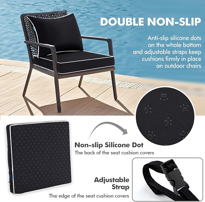 MIULEE Black Outdoor Seat Cushion 24x24 Inch Waterproof & 3 Year Fade Resistant - Image 4