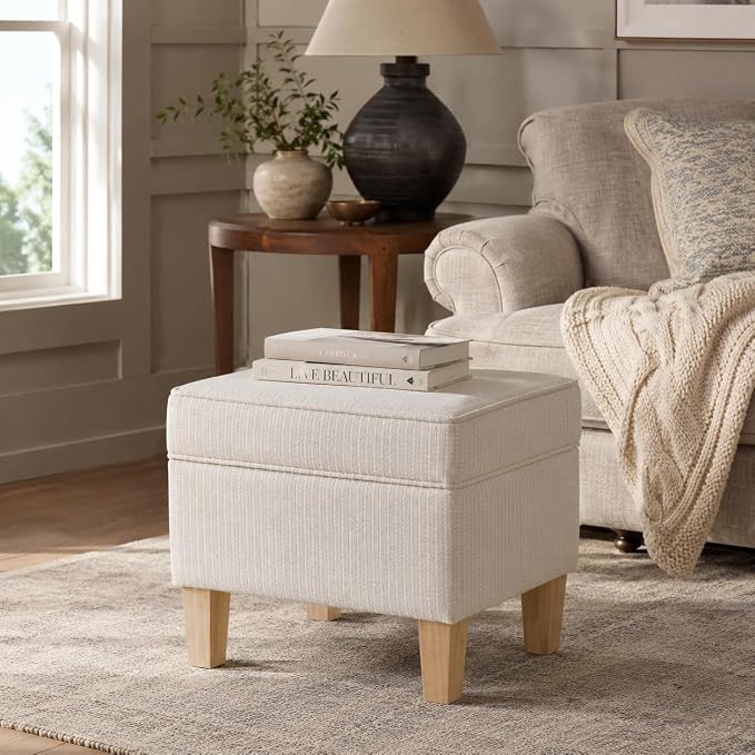 HomePop Home Decor | Upholstered Modern Rectangular Storage Ottoman | Hinged - Image 4