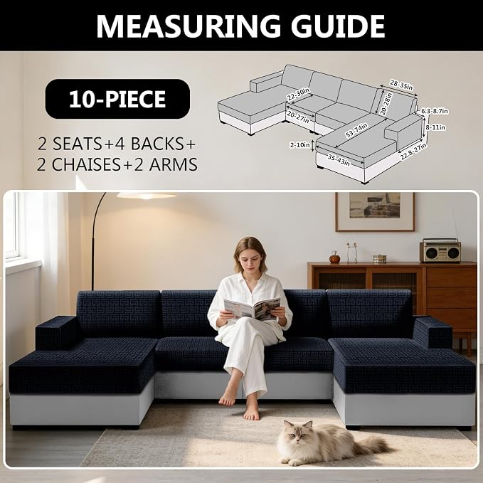 UNBBRRL 10 Pieces Stretch Sofa Cushion Covers - Image 2