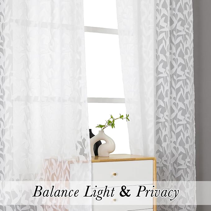 Lecloud Leia 2 Panels Sheer White Curtains 63 Inch Length - Image 3