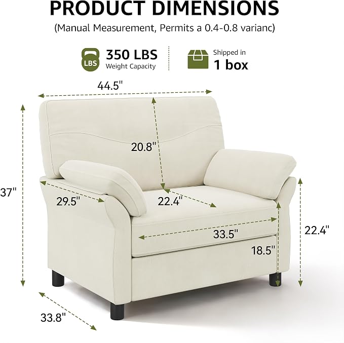 44.5" Oversized Accent Chair, Comfy Chenille Fabric Living Room Chairs - Image 2