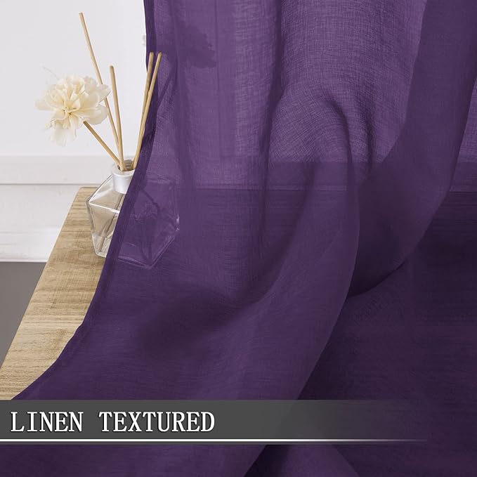 Tollpiz Short Sheer Curtains Living Room Linen Textured Curtain Sheers Light - Image 2