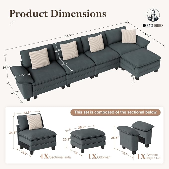 HERA'S HOUSE 158" Modular Sectional Sofa, Oversized L Shaped Couches - Image 2