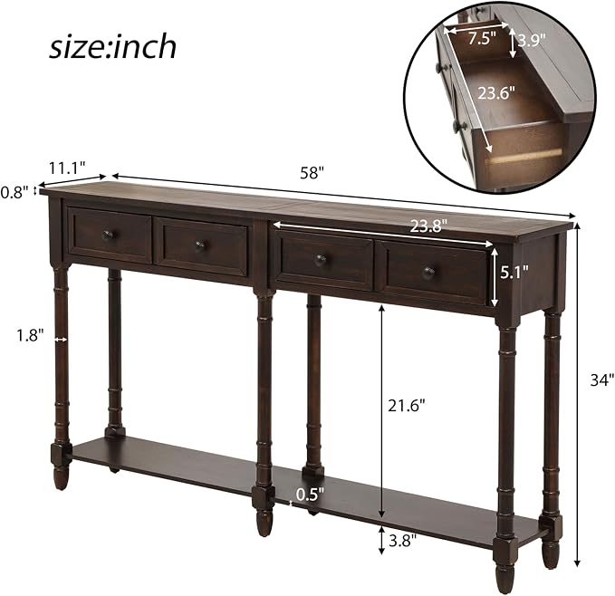 Merax Retro Console Table Sofa Table - Image 2