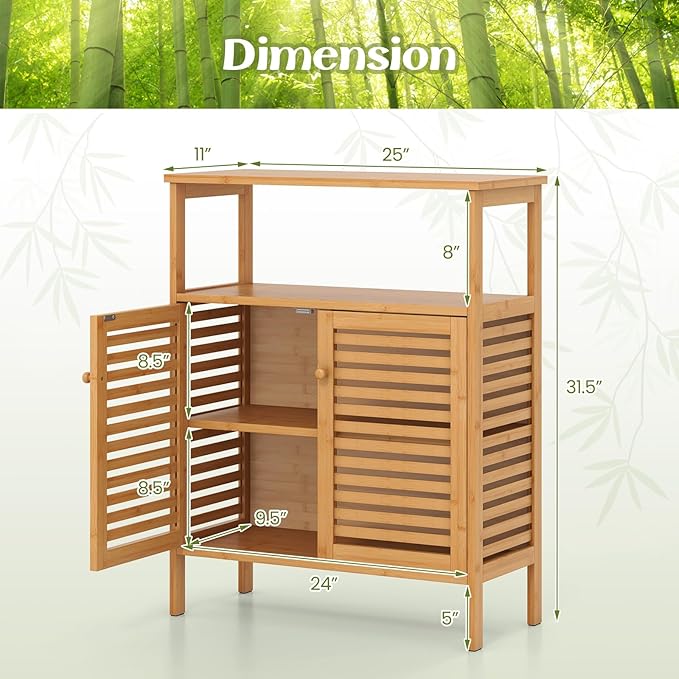 Tangkula Bamboo Floor Cabinet, Bathroom Storage Cabinet - Image 3