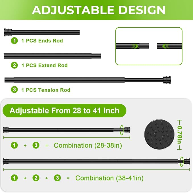 Spring Tension Rods 28-41 Inches No Drill Tension Curtain Rods Black Spring - Image 3