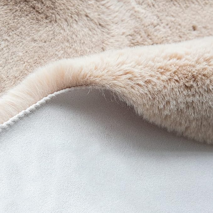 ORINOVA Beige Faux Sheepskin Rabbit Fur Shaggy Rugs - Image 3