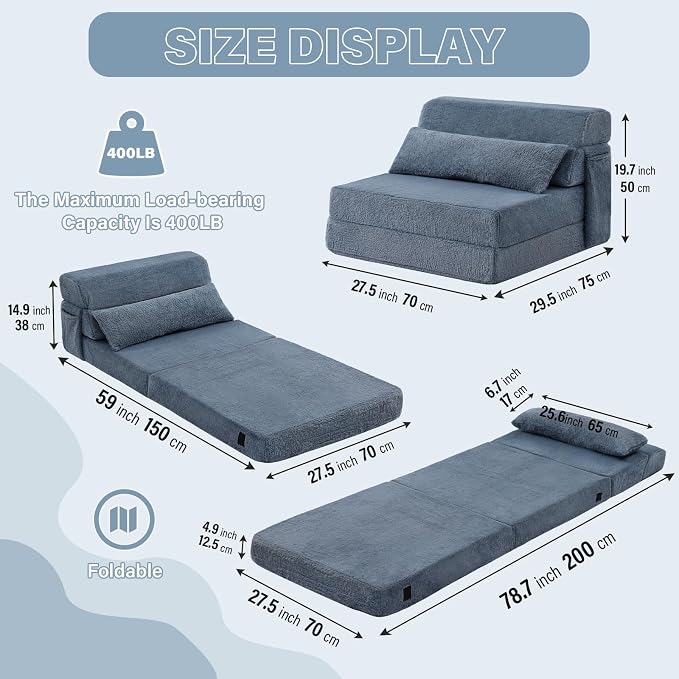 Tiita Convertible Folding Sofa Bed Single Size - Image 2