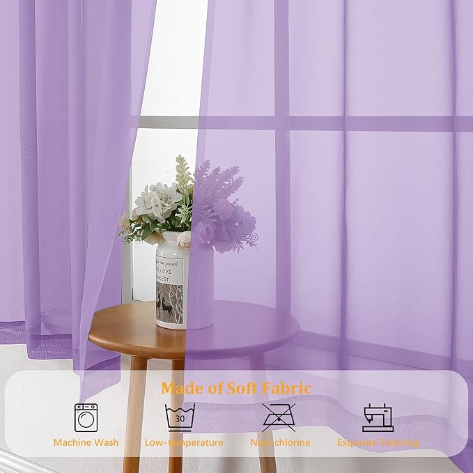 Gwine Lilac Sheer Curtain Tiers 24 Inch Length, Light Filtering Voile Short - Image 8