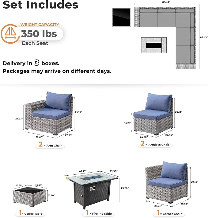 ovios 7 Pieces Patio Furniture Set, Outdoor Wicker Sectional Sofa - Image 8