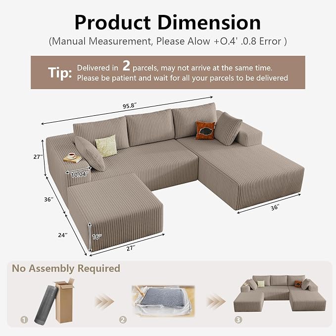 95" Cloud Sectional Couch U-Shaped Chaise - Image 2
