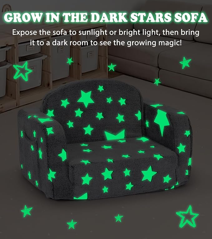 Kids Couch, 2-in-1 Soft Toddler Couch Fold Out - Image 6
