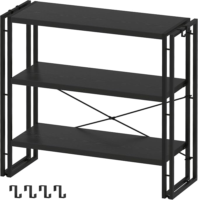 HCHQHS Bookshelf, 3-Tier Industrial Bookcase, Freestanding Horizontal by HCHQHS