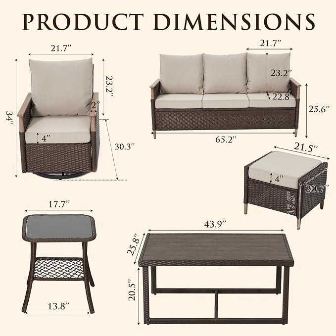 MELLCOM 7 Piece Patio Furniture Set Wicker Patio Conversation Set Rocking - Image 2