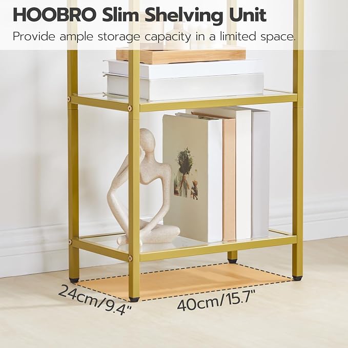 HOOBRO 5-Tier Gold Shelf, Narrow Book Shelf, Display Cabinet - Image 7