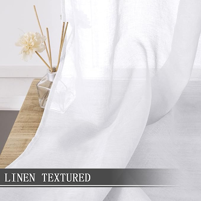 Tollpiz Short Sheer Curtains Linen Textured Living Room Curtain Sheers Light - Image 2
