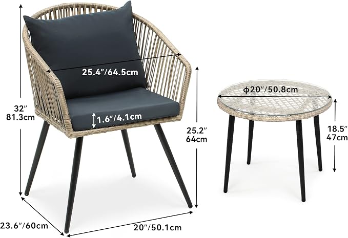 YITAHOME 3-Piece Outdoor Patio Furniture Wicker Bistro Set, All-Weather Rattan - Image 7