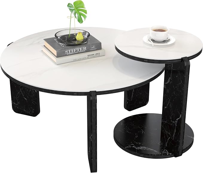 GDFStudio Round Nesting Coffee Table Set of 2, Modern Wooden Accent Side Table - Image 6