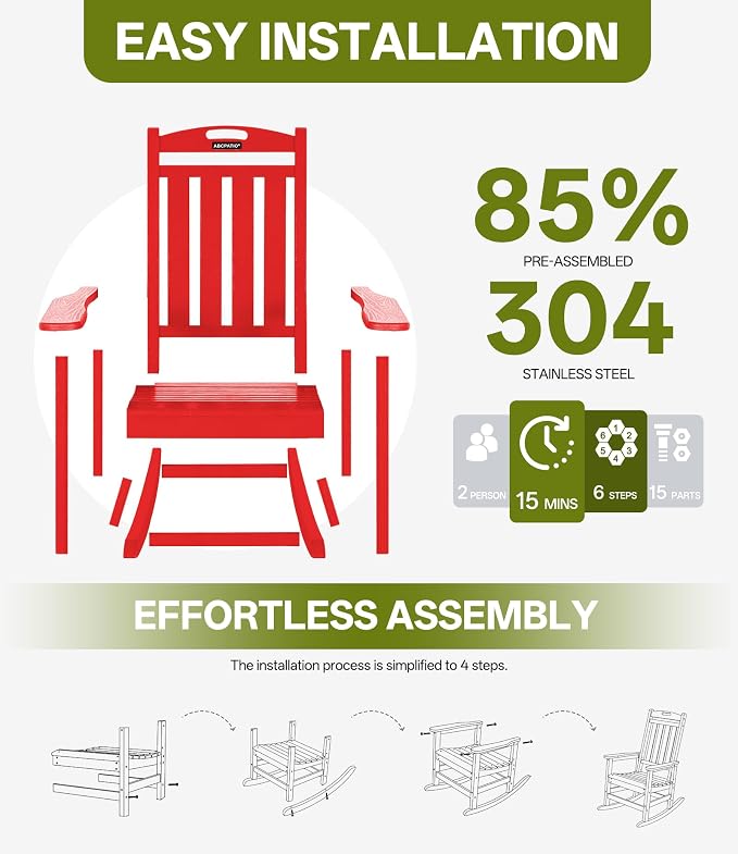 Outdoor Adirondack Rocking Chairs All-Weather HDPE Patio Rocker Chair - Image 7