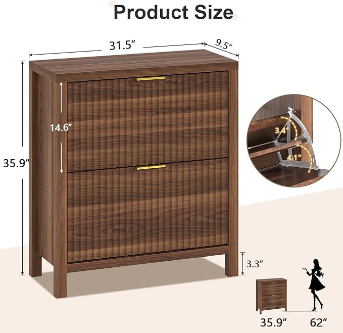 YOMILUVE Shoe Cabinet Storage for Entryway, Fluted Shoe Cabinet - Image 2