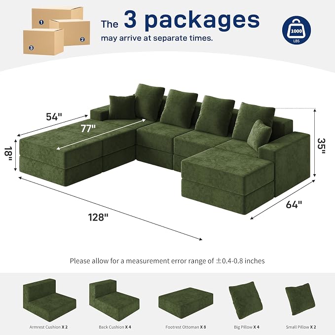 Living&Giving 128" U-Shaped Cloud Sectional Couch - Image 2