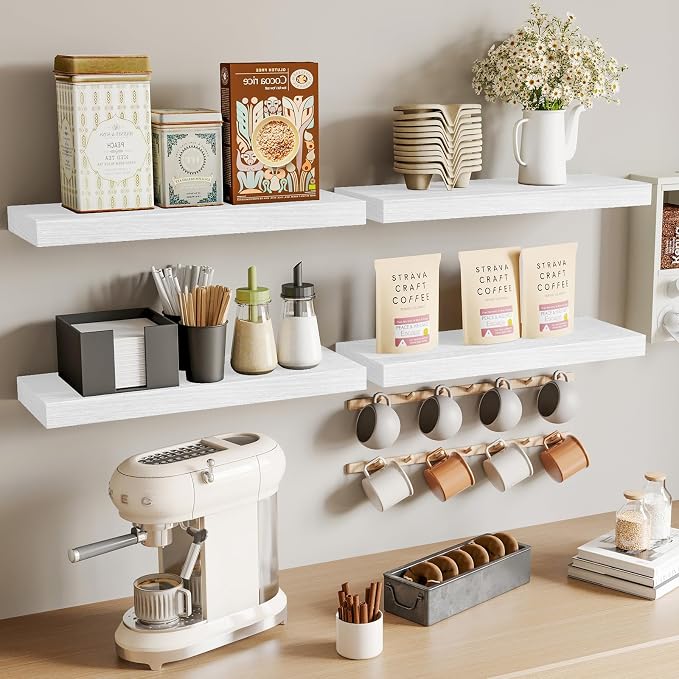 Fixwal White Shelves for Wall, 15.7in Rustic Wood Finish Floating Wall Shelves - Image 7
