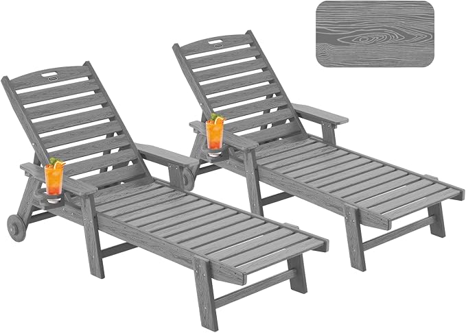 Patio Chaise Lounge Chair Set of 2, Oversize Lounge Chairs by Serique